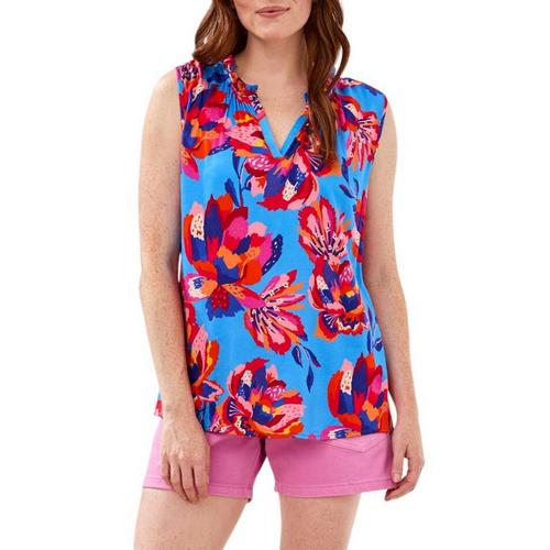 Women's Tribal Neck Frill Sleeveless Notch Neck Blouse - Primary Image