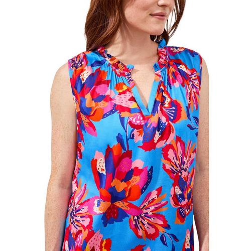 Women's Tribal Neck Frill Sleeveless Notch Neck Blouse - Primary Image