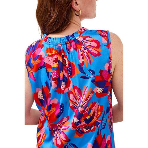 Women's Tribal Neck Frill Sleeveless Notch Neck Blouse - Primary Image