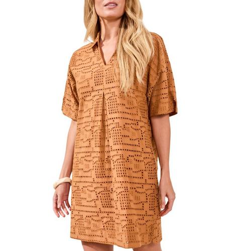 Women's Tribal Collared Tunic Shirt Dress - Primary Image