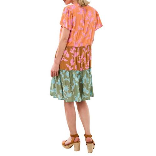 Women's Tribal Tiered Notch Neck Babydoll Dress - Primary Image