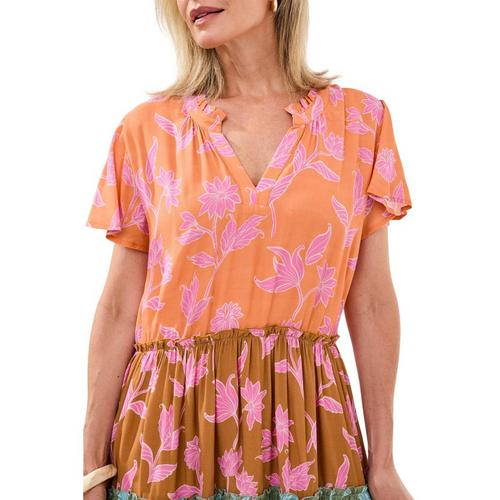 Women's Tribal Tiered Notch Neck Babydoll Dress - Primary Image