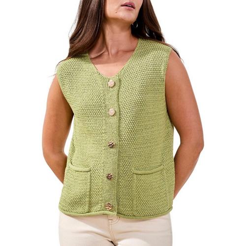 Women's Tribal Fancy Buttons Sleeveless Sweater Vest - Primary Image