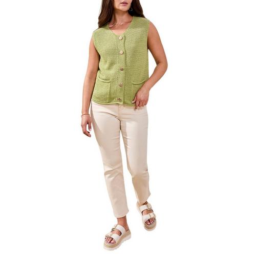 Women's Tribal Fancy Buttons Sleeveless Sweater Vest - Primary Image