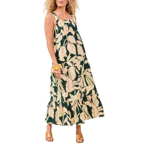 Women's Tribal Bra Friendly Square Neck Maxi Babydoll Dress - Primary Image