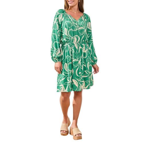 Women's Tribal Textured Long Sleeve Notch Neck Dress - Primary Image