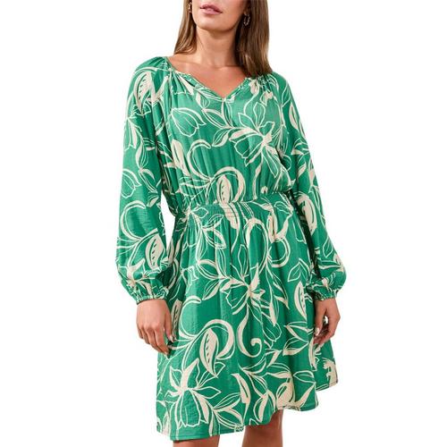 Women's Tribal Textured Long Sleeve Notch Neck Dress - Primary Image
