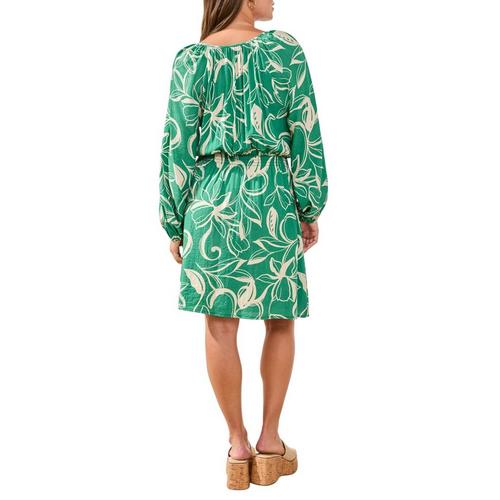 Women's Tribal Textured Long Sleeve Notch Neck Dress - Primary Image