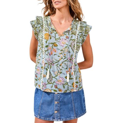 Women's Tribal Mixed Print Sleeveless Notch Neck Blouse - Primary Image