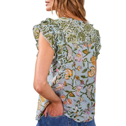 Women's Tribal Mixed Print Sleeveless Notch Neck Blouse - Primary Image