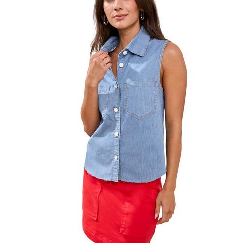 Women's Tribal Denim Sleeveless Button Up Shirt - Primary Image