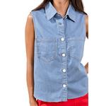 Women's Tribal Denim Sleeveless Button Up Shirt - Thumbnail 2 of 4