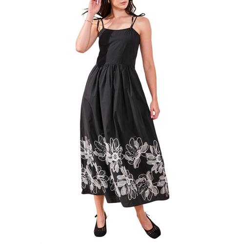 Women's Tribal Embroidery Square Neck Midi Dress - Primary Image