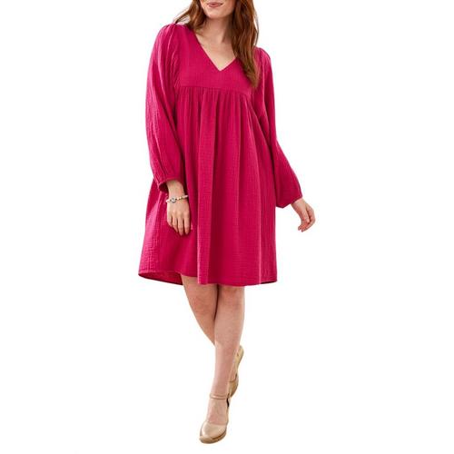 Women's Tribal Puff Sleeve Long Sleeve Babydoll Dress - Primary Image