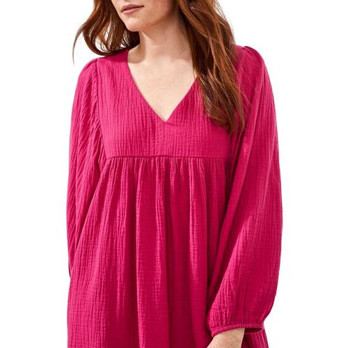 Women's Tribal Puff Sleeve Long Sleeve Babydoll Dress - Primary Image