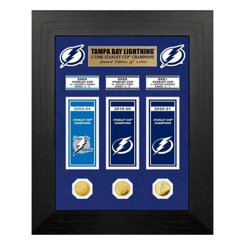 Tampa Bay Lightning 3-Time Stanley Cup Champions Deluxe Banner and Gold Coin Collection - Primary Image