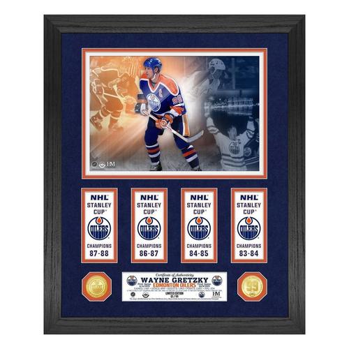 Wayne Gretzky Oilers 4x Champ Stanley Cup Banner Collection Bronze Coin Photo Mint - Primary Image