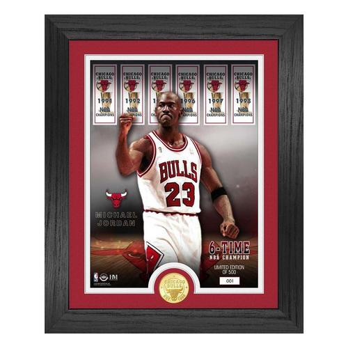 Highland Mint Chicago Bulls Michael Jordan 6 Time NBA Champion Banners 13"x16" Bronze Coin Photo Mint - Primary Image