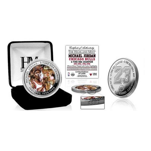Highland Mint Chicago Bulls Michael Jordan 6 Time NBA Champion Silver Mint Coin - Primary Image