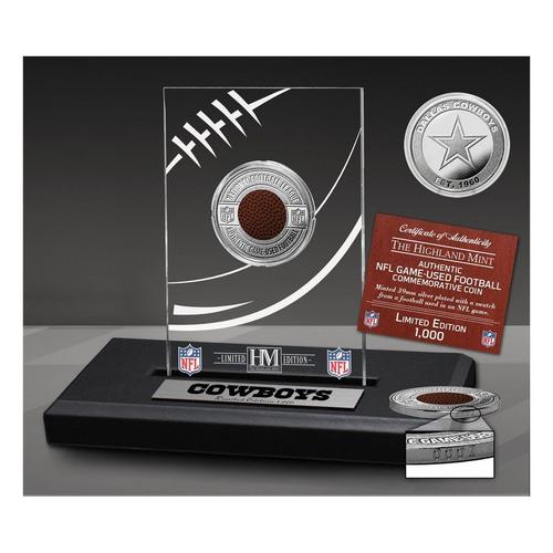 Dallas Cowboys Game Used NFL Football Silver Plated Coin in Commemorative Display - Primary Image