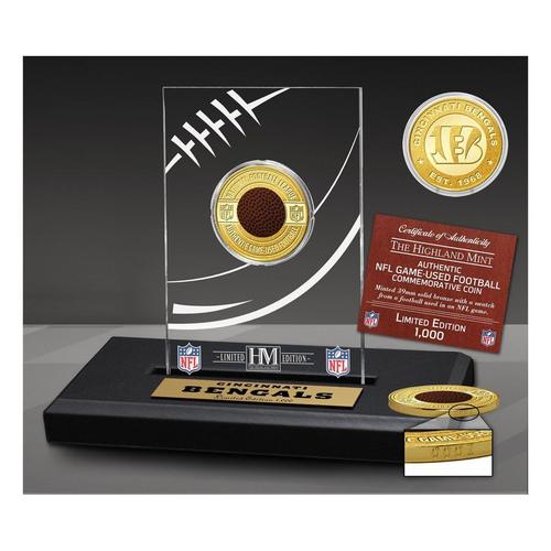 Cincinnati Bengals Game Used NFL Football Bronze Coin in Commemorative Display - Primary Image