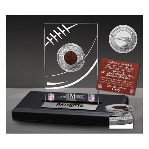 New England Patriots Game Used NFL Football Silver Plated Coin in Commemorative Display - Primary Image