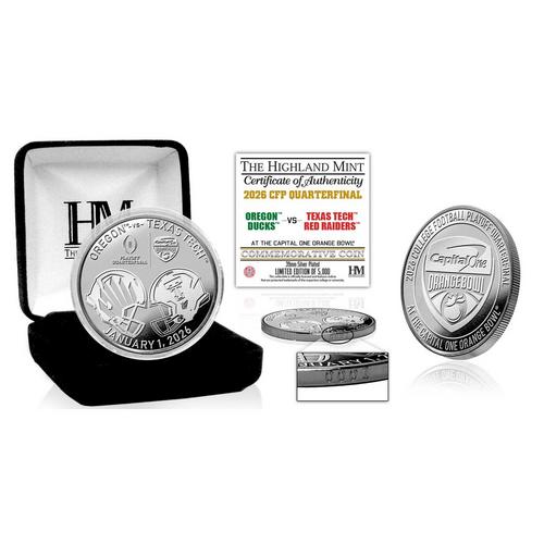 Highland Mint Oregon Ducks vs. Texas Tech Red Raiders 2025-2026 Orange Bowl Silver Plated Coin - Primary Image