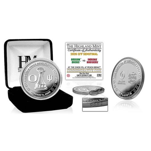 Highland Mint Oregon Ducks vs. Indiana Hoosiers 2025-2026 Peach Bowl Silver Plated Game Coin - Primary Image