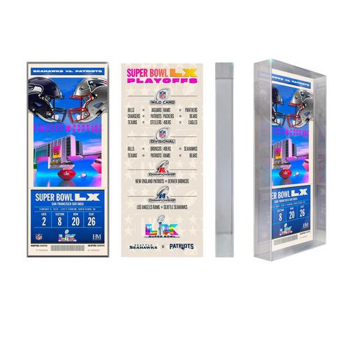 Highland Mint New England Patriots vs. Seattle Seahawks Super Bowl LX Ticket Acrylic 3D Block - Primary Image
