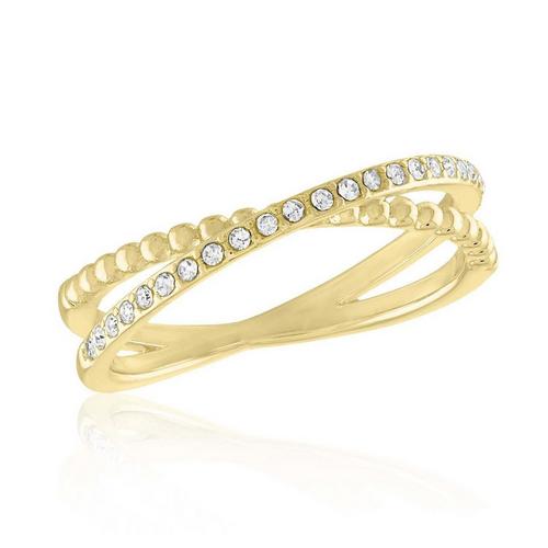 Women's Layers CZ Crossover Gold Ring - Primary Image