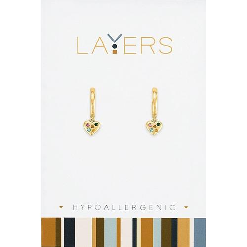 Layers Gold Multi Color Heart Huggie Earrings - Primary Image