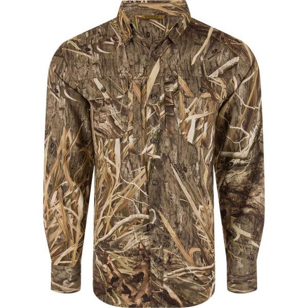 Men's Drake Waterfowl EST Wingshooter Trey Long Sleeve Button Up Shirt XLarge Mossy Oak Shadow Grass Habitat