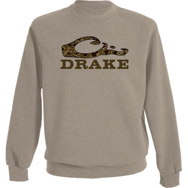 Men's Drake Waterfowl Old School Graphic Hunting Crewneck Sweatshirt Small Island Fossil Light Heather