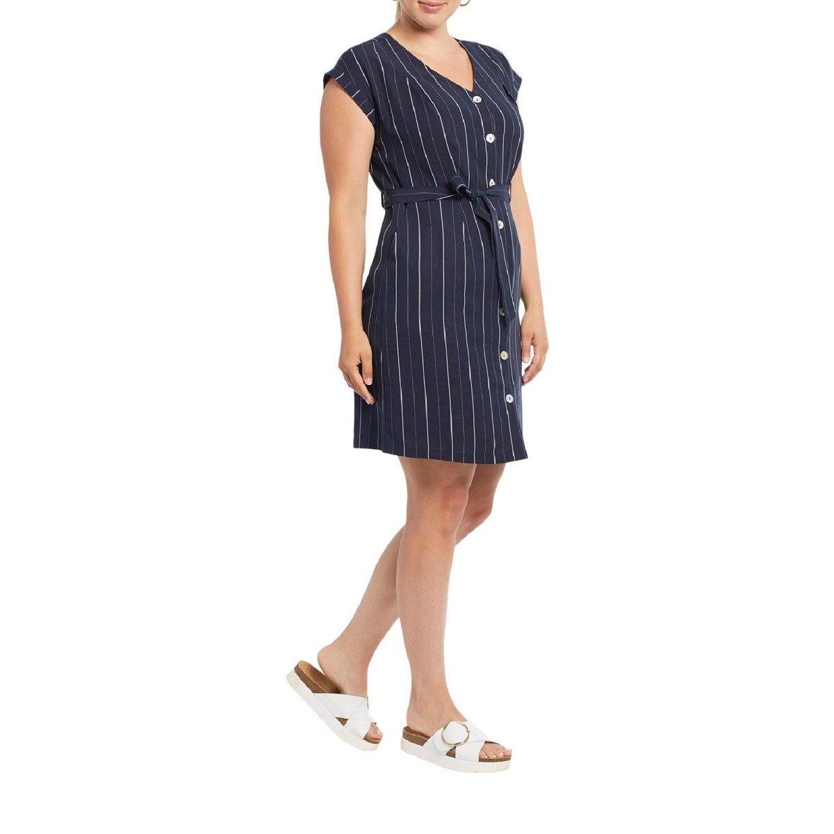 Women's Tribal Button Front Stripe Dress