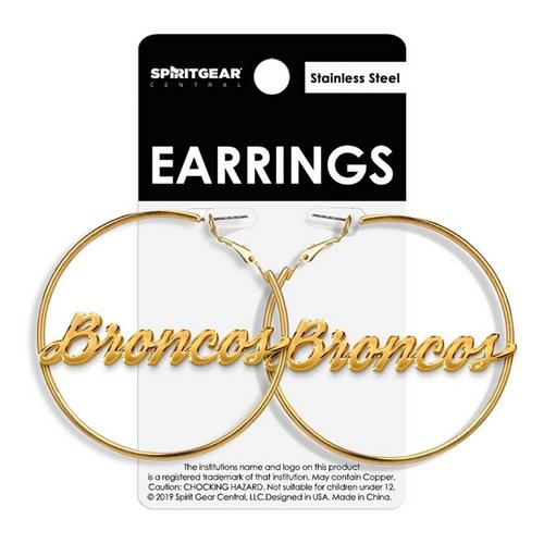 Spirit Gear Central Llc Boise State Broncos Gold Nameplate Hoop Earrings - Primary Image