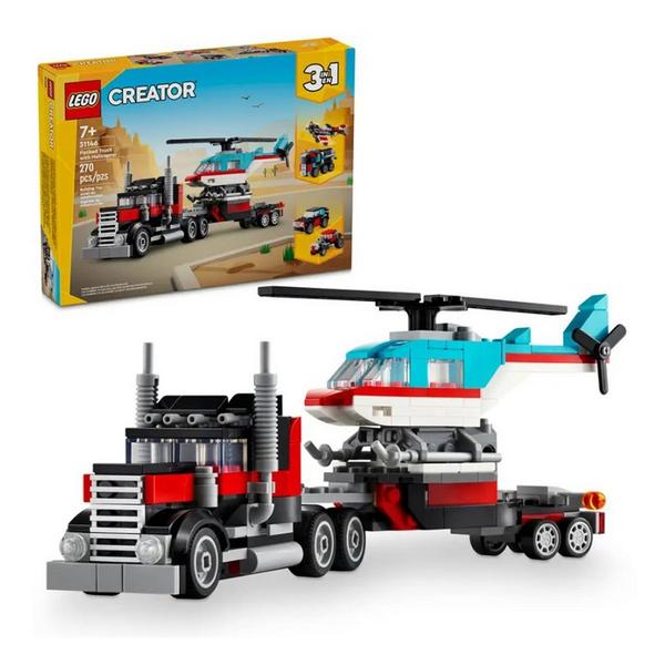 LEGO Creator 3 in 1 Flatbed Truck with Helicopter 31146 Building Set