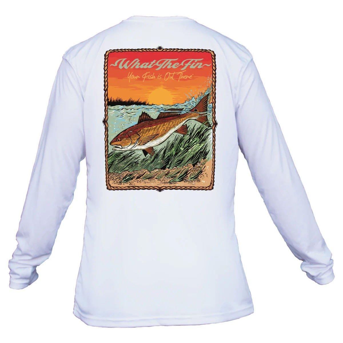 Men's What The Fin Fish Splash Redfish Performance Long Sleeve T-Shirt - What The Fin