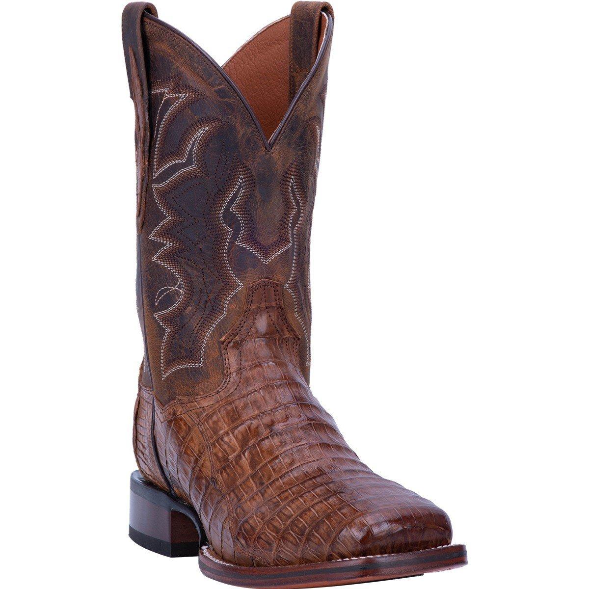 Dan Post Boots Kingsly Caiman Croc Embroidered Pull On Square Toe Cowboy Boots