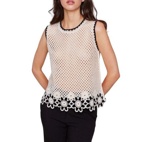 Women's Charlie B Contrast Floral Border Crochet Sleeveless Shirt - Primary Image
