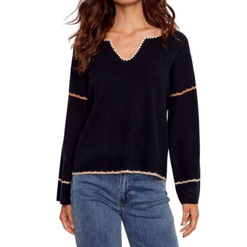 Women's Charlie B Embroidered Ribbed Notch Neck Pullover Sweater - Primary Image