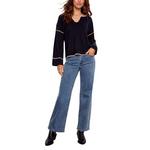 Women's Charlie B Embroidered Ribbed Notch Neck Pullover Sweater - Thumbnail 3 of 4