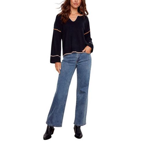 Women's Charlie B Embroidered Ribbed Notch Neck Pullover Sweater - Primary Image