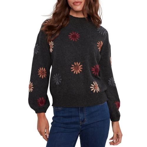Women's Charlie B Floral Embroidery Mock Neck Pullover Sweater - Primary Image
