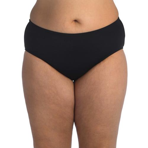 Women's 24th & Ocean Plus Size Solid Mid Waist Hipster Swim Bottoms - Primary Image