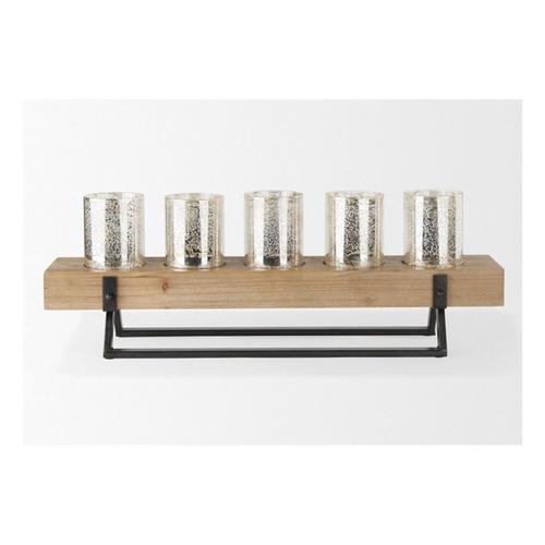 Mercana Benk Wood and Black Metal Five Candle Holder - Primary Image