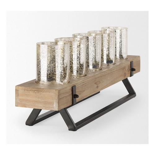 Mercana Benk Wood and Black Metal Five Candle Holder - Primary Image