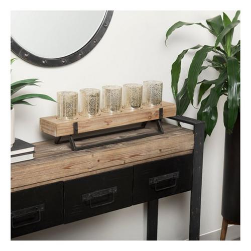 Mercana Benk Wood and Black Metal Five Candle Holder - Primary Image