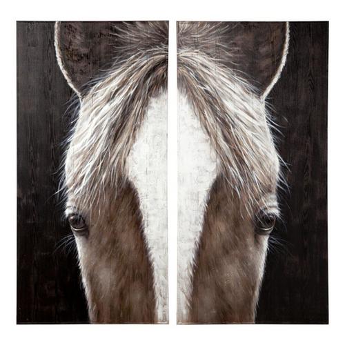 Mercana Equus Diptych Horse Original Hand Painted on Wood Oil Painting - Primary Image