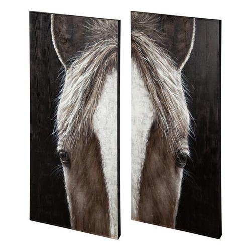 Mercana Equus Diptych Horse Original Hand Painted on Wood Oil Painting - Primary Image