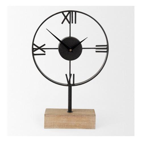Mercana Oris Black Metal and Wood Open Frame Table Clock - Primary Image